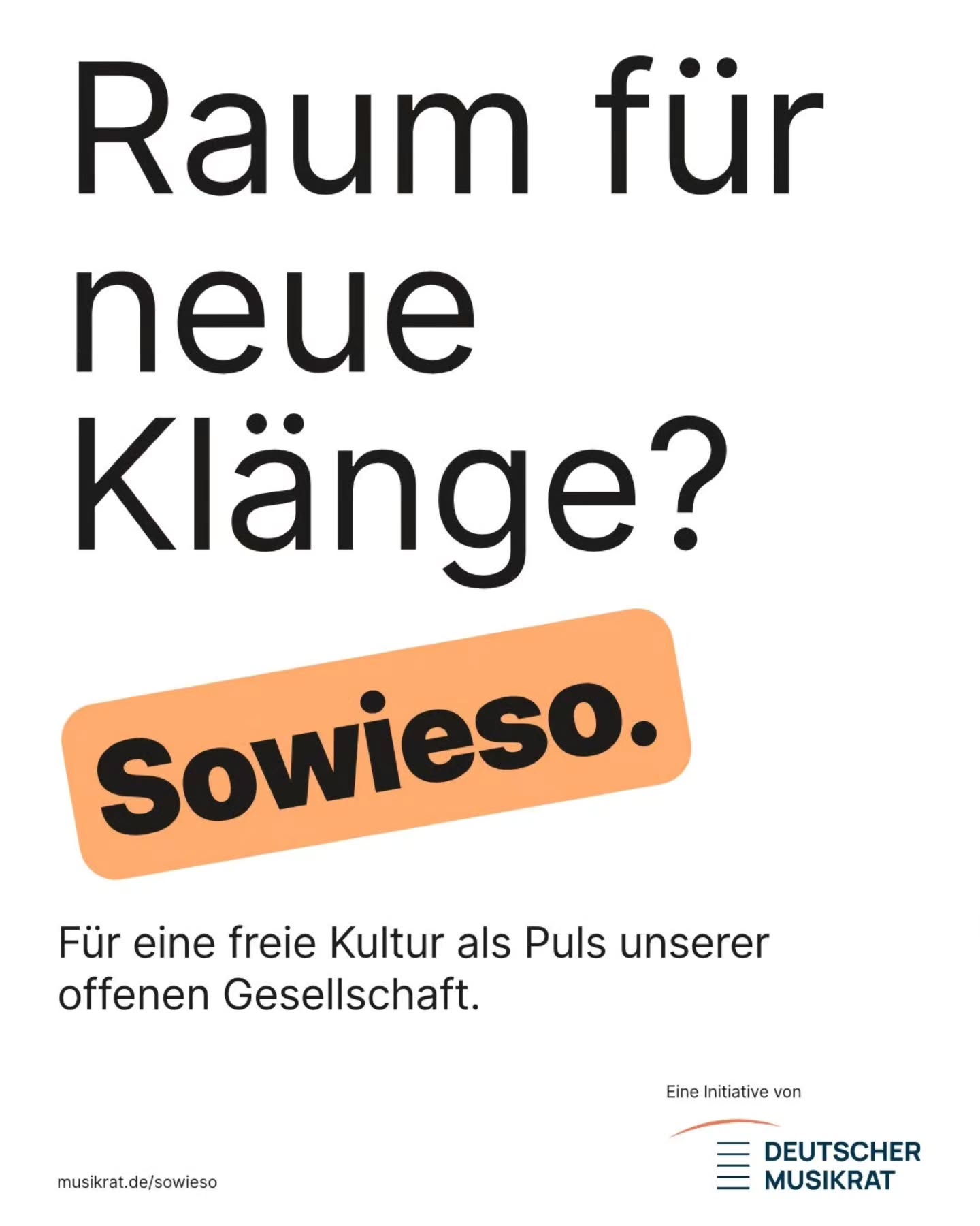 Raum für neue Klänge? Sowieso.
Neue Klänge entstehen dort, wo künstlerische Freiheit möglich ist: wo experimentiert, hinterfragt und Neues gewagt werden kann.
Freie Ensembles und Orchester schaffen solche Räume. Sie entwickeln neue Formate und Ästhetiken, erweitern Repertoires und bringen unterschiedliche musikalische Perspektiven zusammen. Damit tragen sie zu einer vielfältigen Musikkultur und einer offenen Gesellschaft bei.
Diese Freiheit braucht demokratische Rahmenbedingungen, die Vielfalt ermöglichen und schützen.
Deshalb unterstützen wir die Initiative #Sowieso des Deutschen Musikrats.
Für eine freie Kultur als Puls unserer offenen Gesellschaft. Sowieso.
